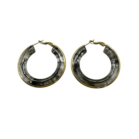earrings round steel gold acrilic grey1